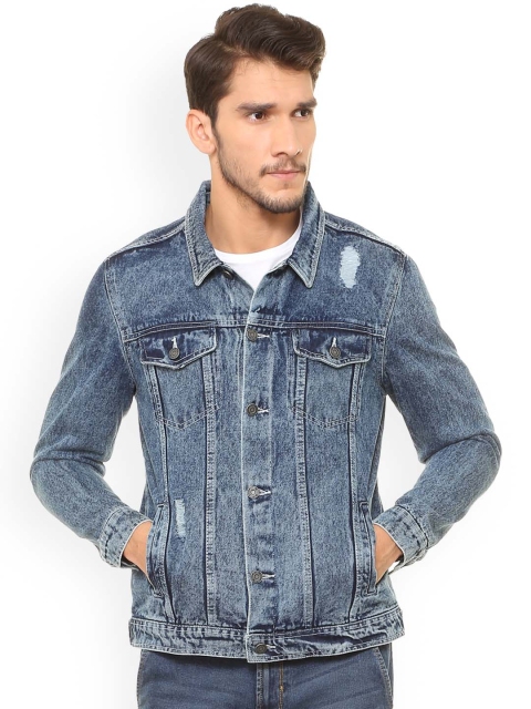 

People Men Blue Washed Denim Jacket