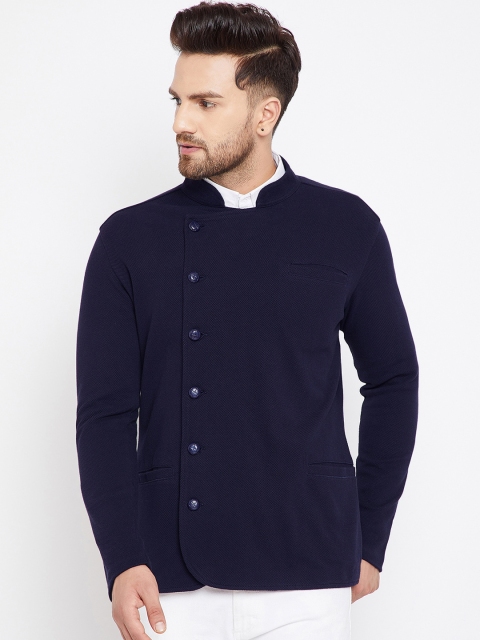

Hypernation Men Navy Blue Single-Breasted Casual Blazer