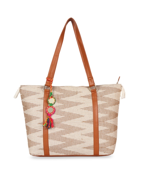 

ZAREGARE Beige & Off-White Woven Design Shoulder Bag