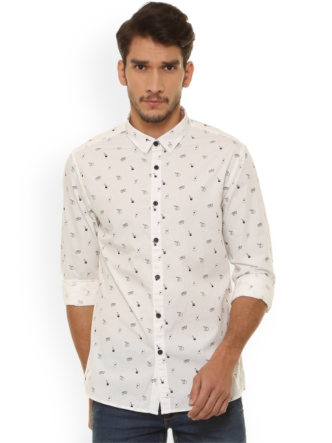 

People Men White Regular Fit Printed Casual Shirt