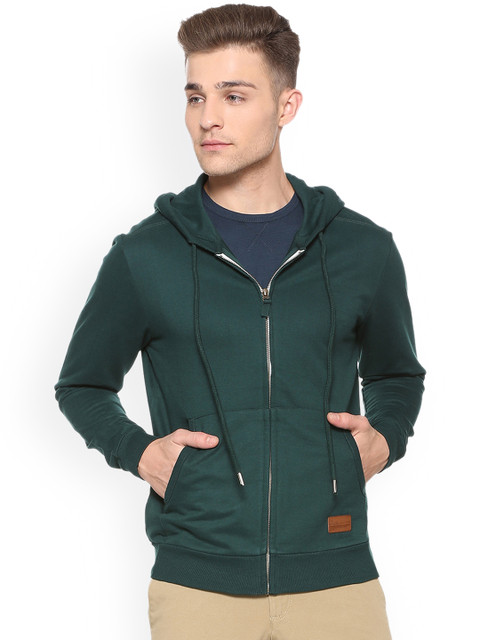 

People Men Green Solid Hooded Sweatshirt