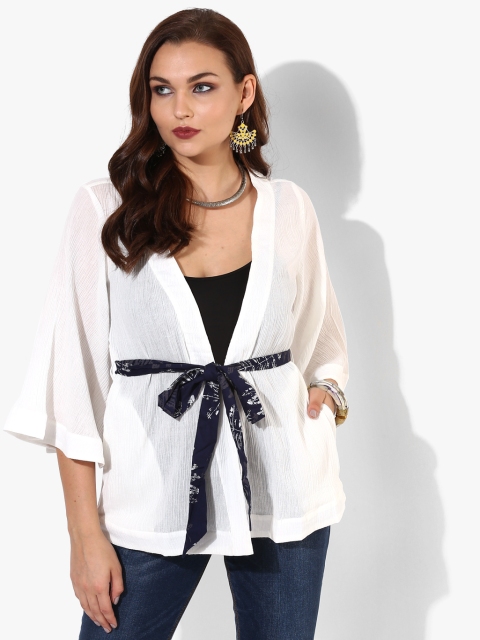 Solid Shawl Collar Jacket With Flared Sleeves, Off white