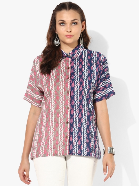 

Multicoloured Colorublocked Half And Half Printed Shirt, Multi