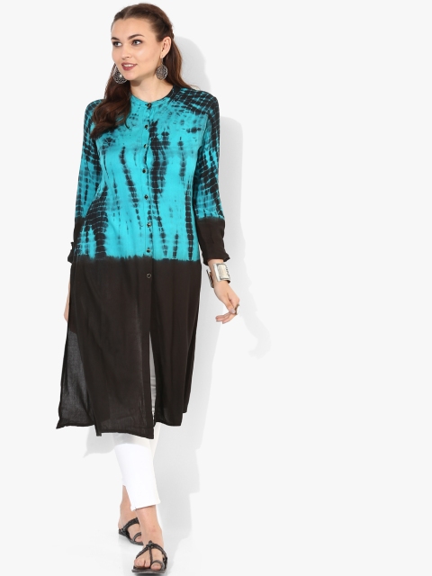 

Mandrain Collar Ombre Straight Fit Rayon Kurta With 3/4Th Sleeves, Black