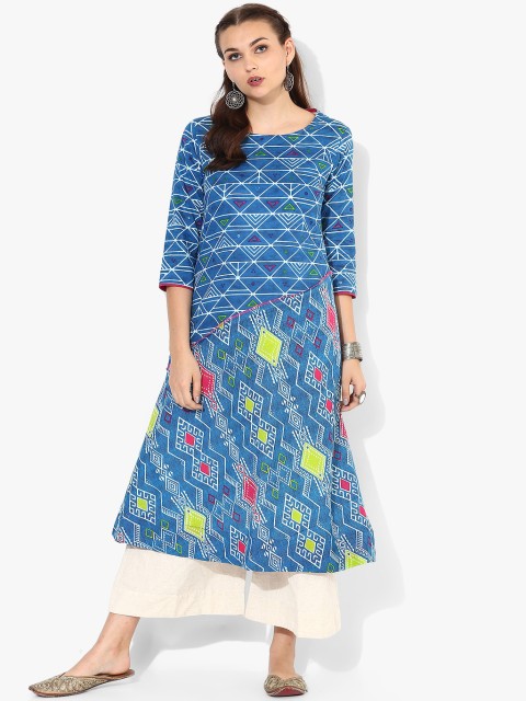 

Sangria Women Blue Printed A-Line Kurta