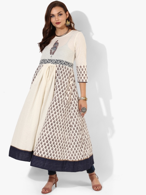 

Sangria Women Cream-Coloured Block Print Anarkali Kurta, Off white