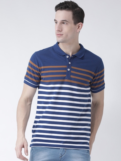 

Club York Men Blue Striped Polo Collar T-shirt