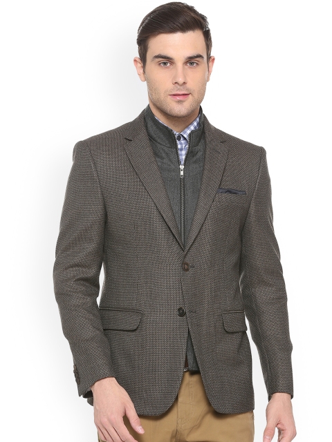 

Van Heusen Men Brown Self-Design Slim-Fint Single-Breasted Blazer