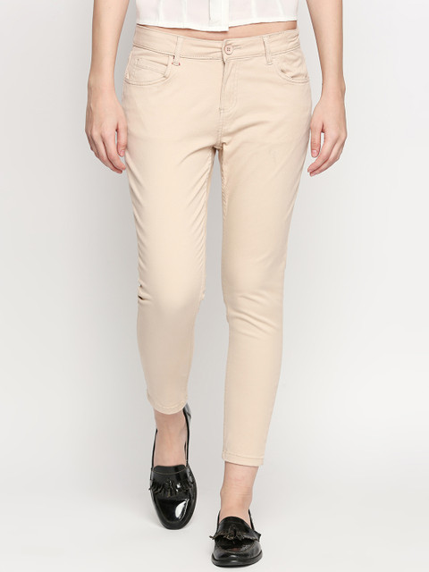 

Honey by Pantaloons Women Beige Slim Fit Solid Regular Trousers
