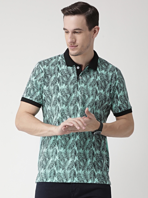 

Club York Men Turquoise Blue Printed Polo Collar T-shirt