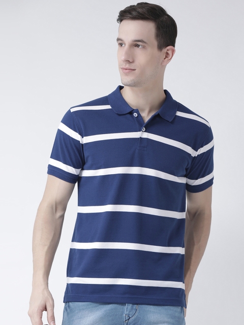 

Club York Men Blue Striped Polo Collar T-shirt