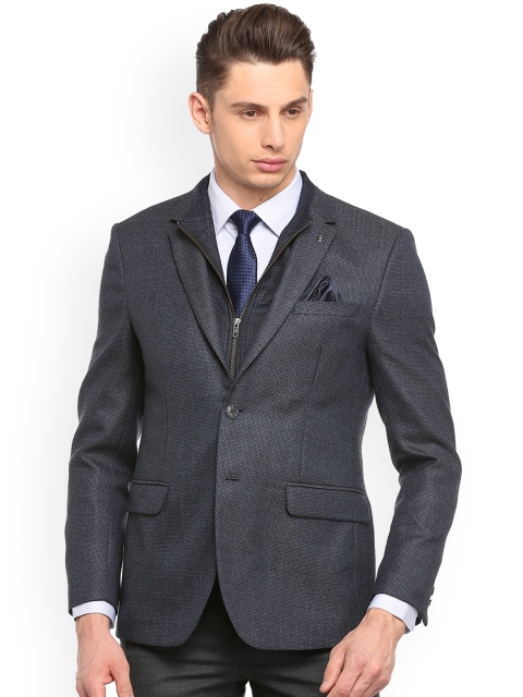 

Van Heusen Men Charcoal Grey Self-Design Slim-Fint Single-Breasted Blazer