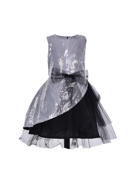 

Samsara Couture Girls Silver-Colored Solid Fit & Flare Dress