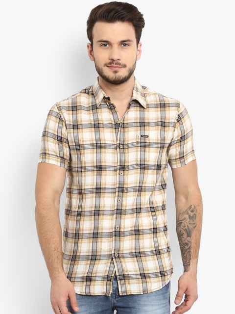 

Mufti Men Beige & Brown Slim Fit Checked Casual Shirt
