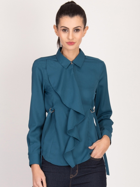 

Magzayra Women Teal Blue Solid Top