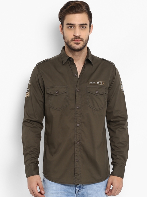 

Mufti Men Olive Green Slim Fit Solid Casual Shirt