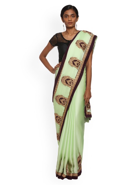 

Soch Lime Green & Brown Poly Chiffon Solid Saree