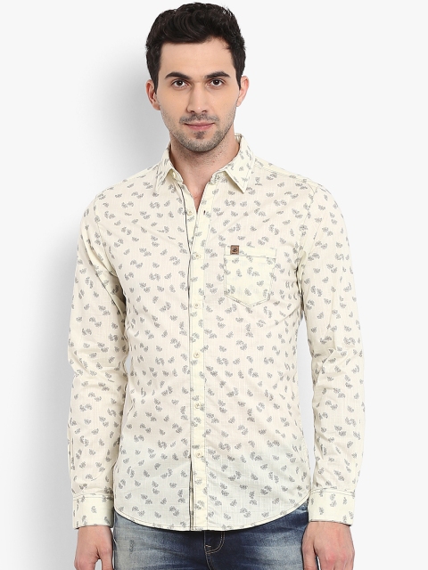 

Mufti Men Beige Slim Fit Printed Casual Shirt