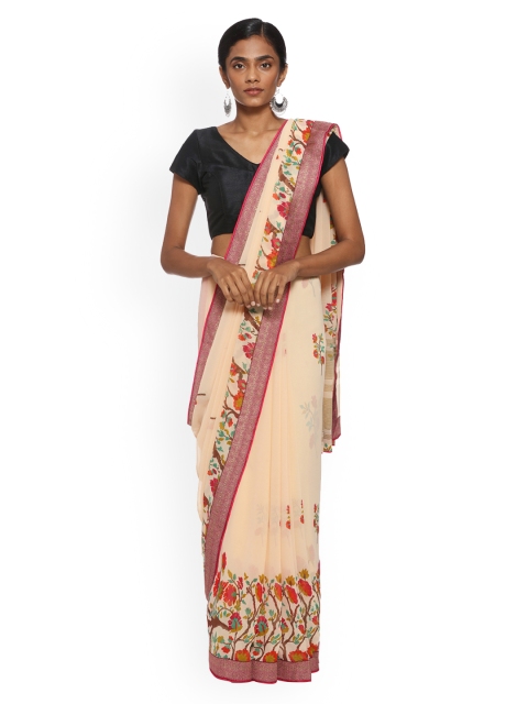 

Soch Cream-Coloured & Pink Poly Georgette Printed Saree