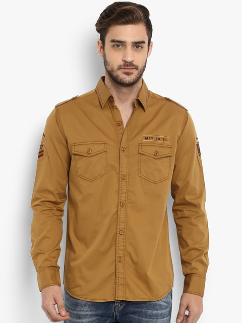 

Mufti Men Brown Slim Fit Solid Casual Shirt
