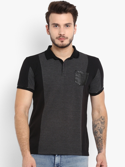 

Mufti Men Black & Grey Colourblocked Slim Fit Polo Collar T-shirt