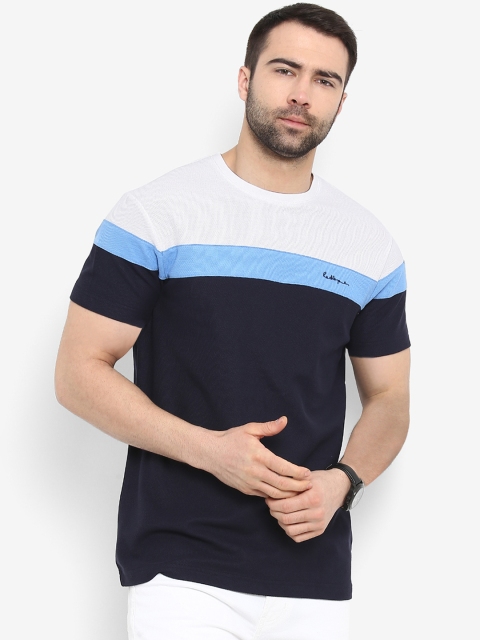 

Red Tape Men White & Navy Blue Colourblocked Round Neck T-shirt