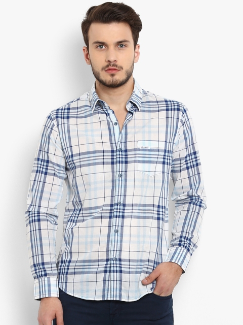 

Mufti Men White & Blue Slim Fit Checked Casual Shirt