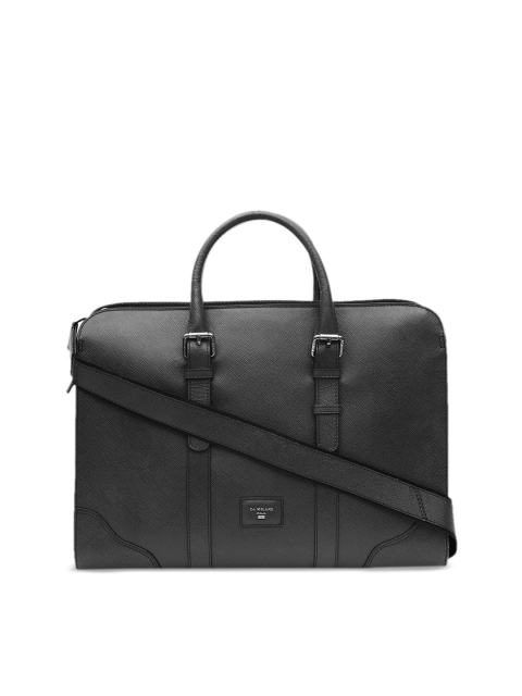

Da Milano Unisex Black Solid Leather Laptop Bag