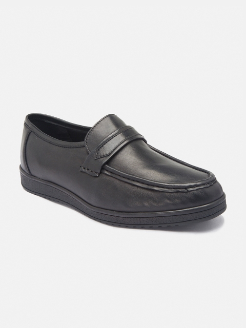 

NOBLE CURVE Men Black Leather Formal Slip-Ons