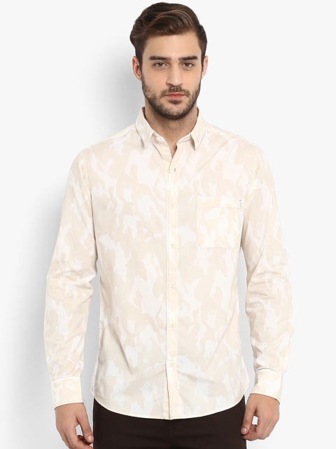 

Mufti Men Beige Slim Fit Printed Casual Shirt