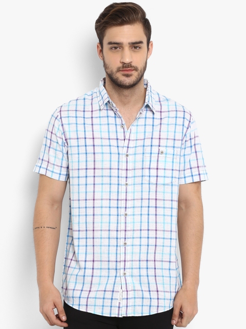 

Mufti Men White & Blue Slim Fit Checked Casual Shirt