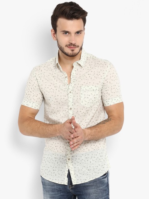 

Mufti Men Beige Slim Fit Printed Casual Shirt