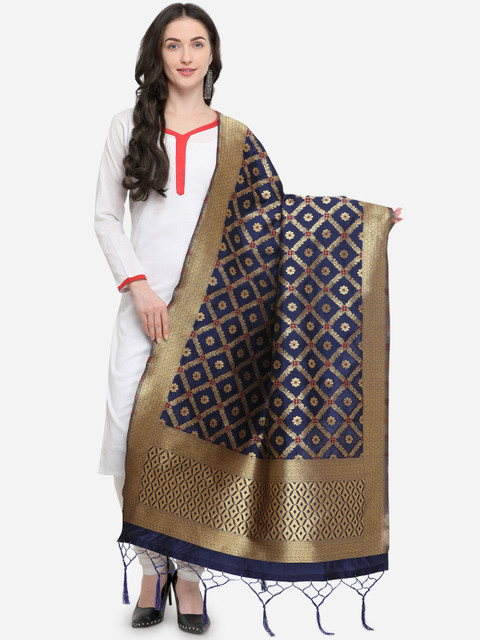 

Satrani Navy Blue Woven Design Dupatta