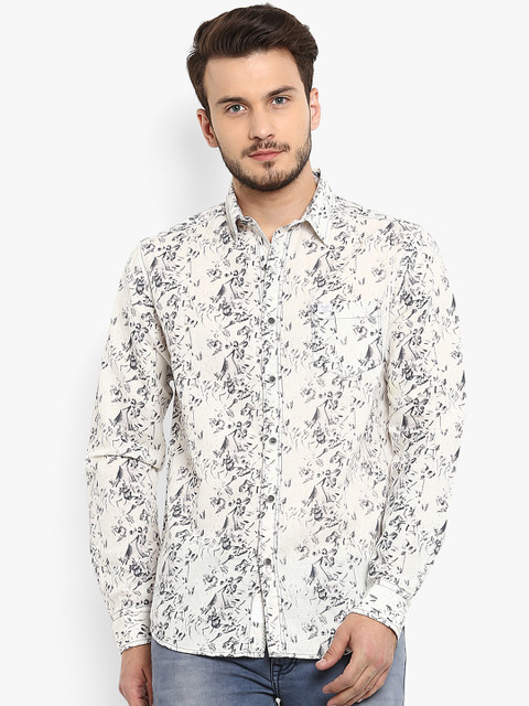 

Mufti Men Off-White Slim Fit Printed Casual Shirt