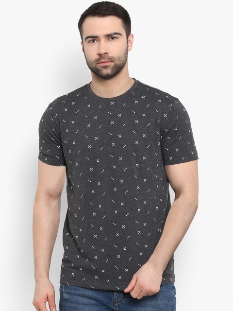 

Red Tape Men Charcoal Grey Printed Round Neck T-shirt