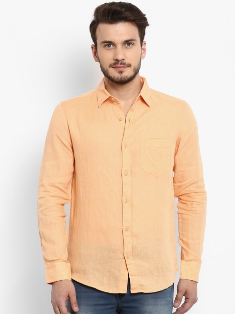 

Mufti Men Peach-Coloured Slim Fit Solid Casual Linen Shirt