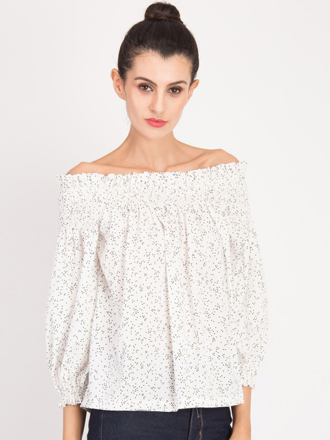 

Magzayra Women Off-White Printed Smocked Top