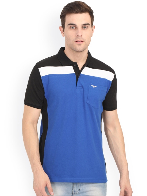 

WEXFORD Men Blue & Black Colourblocked Polo Collar T-shirt