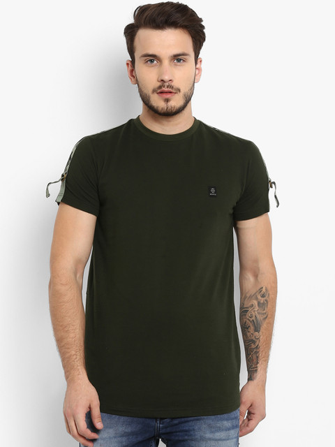 

Mufti Men Olive Green Solid Slim Fit Round Neck T-shirt