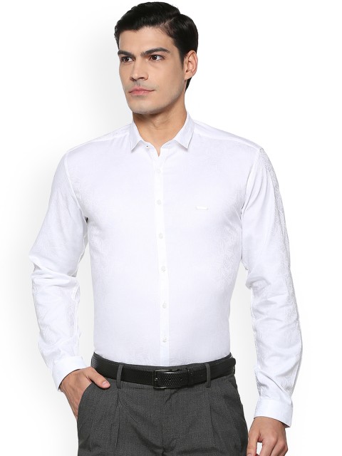 

V Dot Men White Slim Fit Self Design Formal Shirt