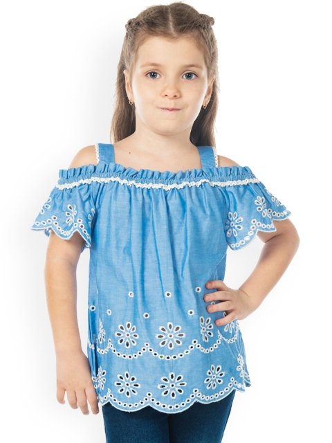 

Cherry Crumble Girls Blue Self Design A-Line Top