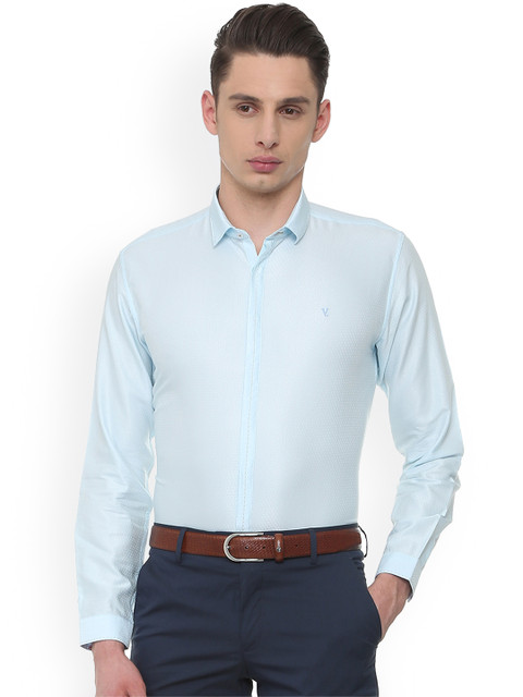 

V Dot Men Blue Slim Fit Self Design Formal Shirt