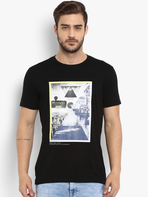

Mufti Men Black Printed Round Neck T-shirt