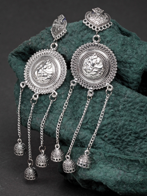 

Moedbuille Silver-Plated Oxidised Dome Shaped Jhumkas