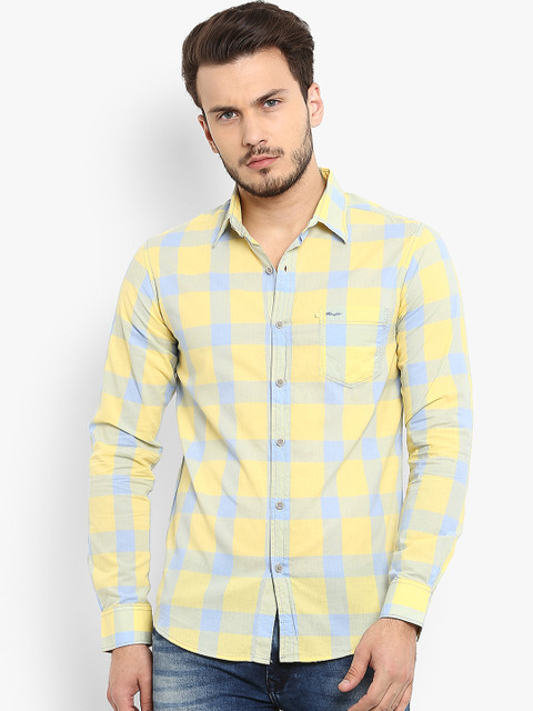 

Mufti Men Yellow & Blue Slim Fit Checked Casual Shirt