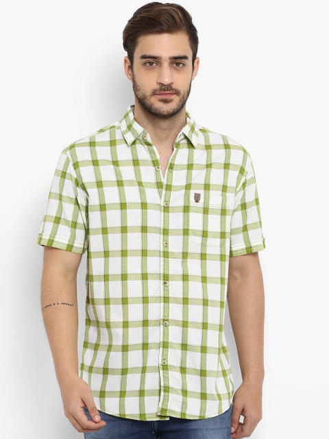 

Mufti Men Off-White & Green Slim Fit Checked Casual Shirt