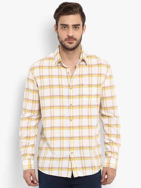 

Mufti Men White & Yellow Slim Fit Checked Casual Shirt