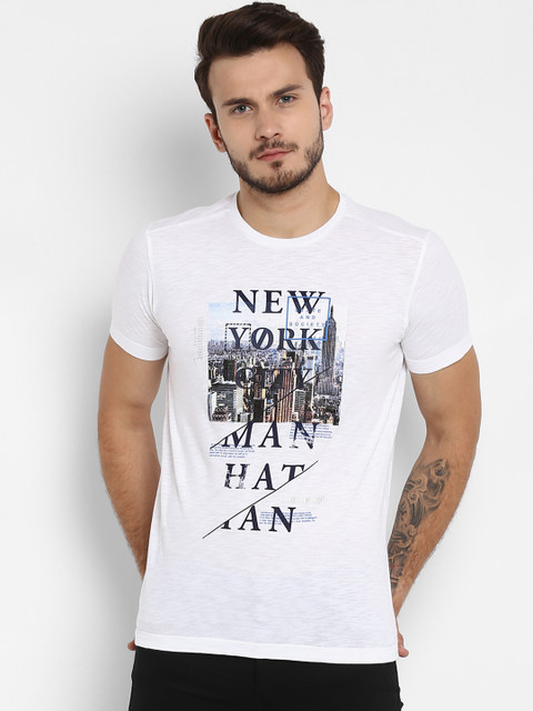 

Mufti Men White Printed Round Neck T-shirt