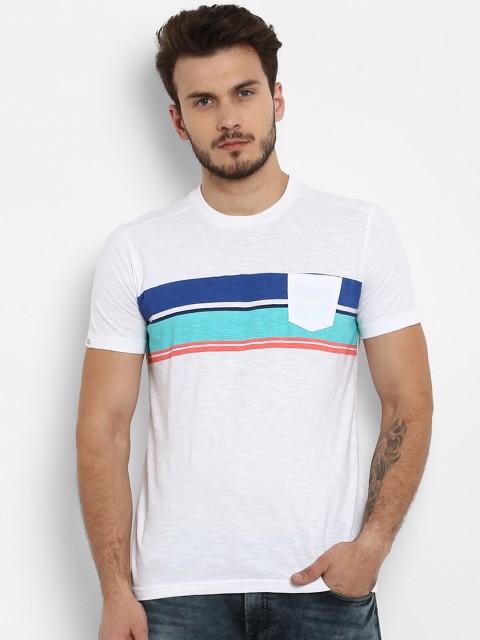 

Mufti Men White Striped Round Neck T-shirt