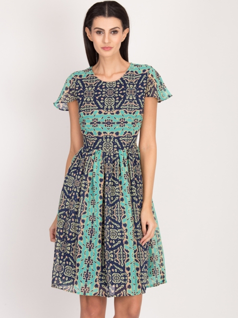 

Magzayra Women Multicoloured Printed Fit and Flare Dress, Multi